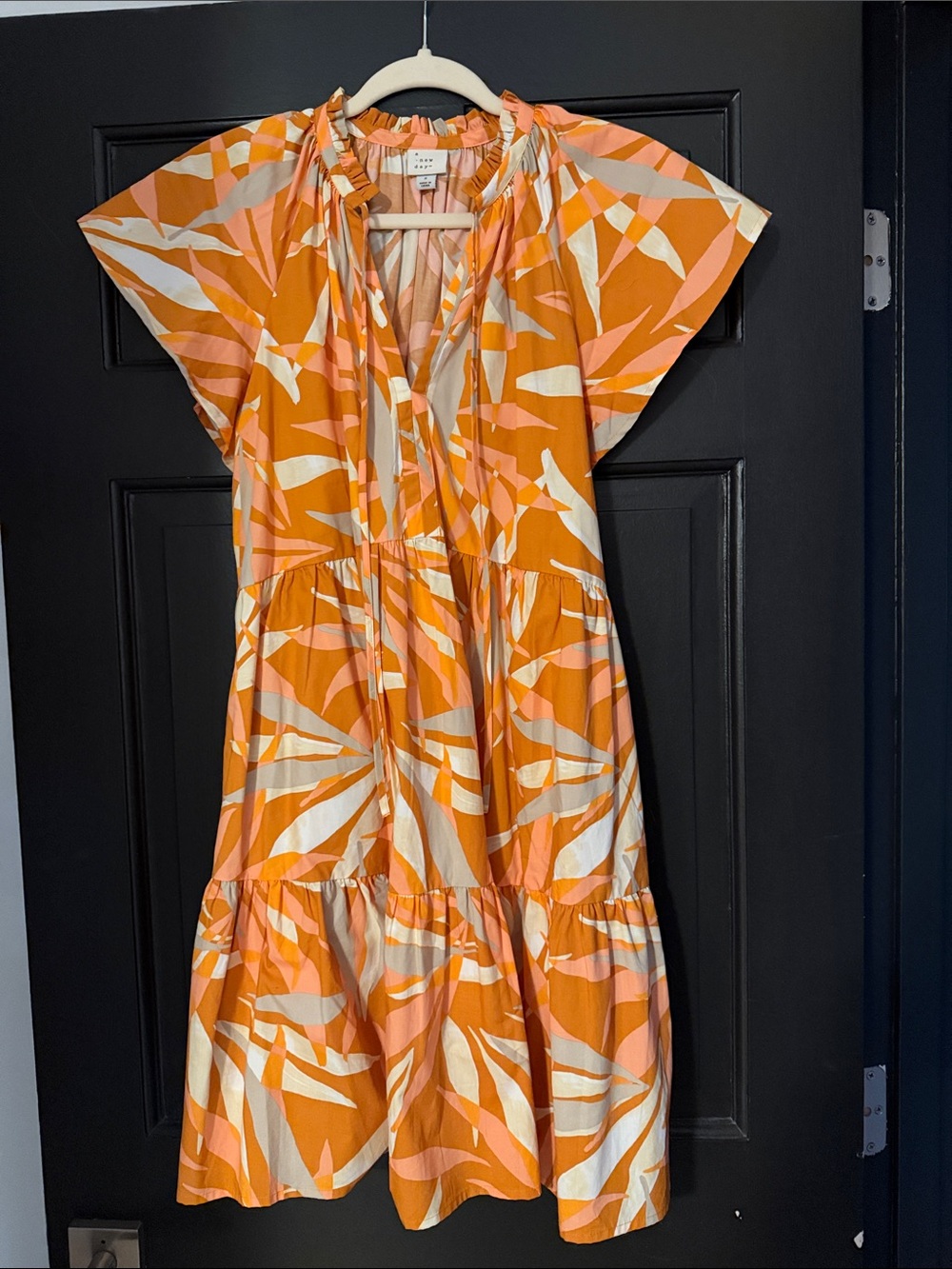 A New Day Orange Tropical Print Tiered Dress size small